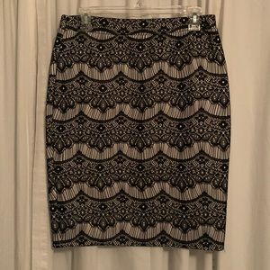 Black and white lace pencil skirt